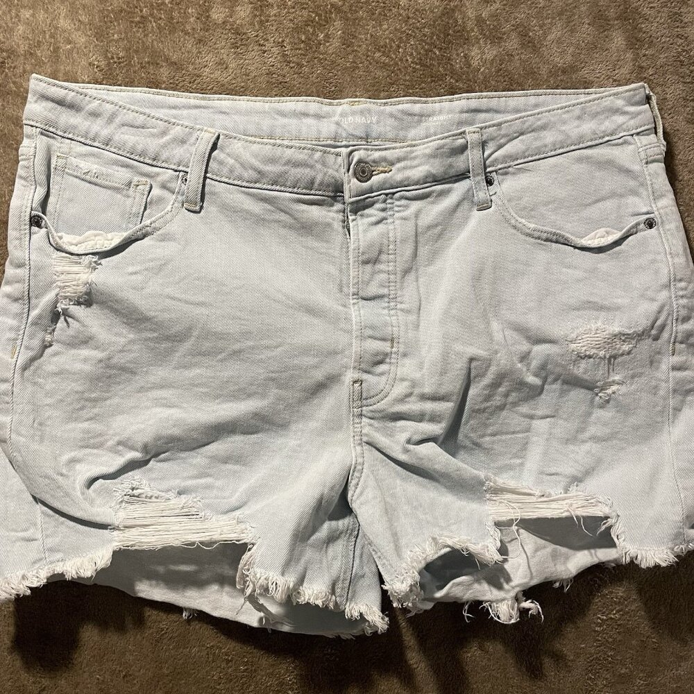 Old Navy Shorts Womens 18 Plus OG Straight High Rise Light Wash Distressed Denim
